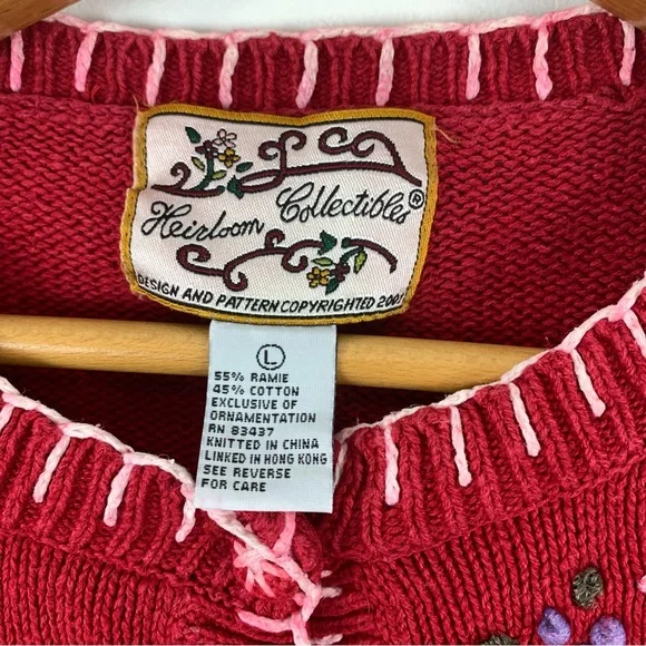 Vintage Knit Red Cat Sweater Size Large Button Front Cardigan - Picture 3 of 16